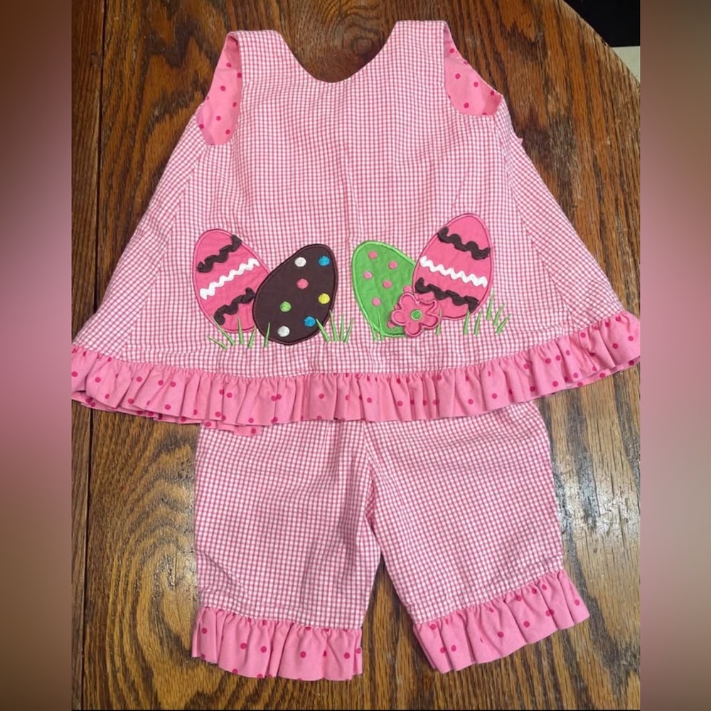 Vintage(ish) 2010 Reversible Applique Easter Seersucker Outfit, 12m FIRM
